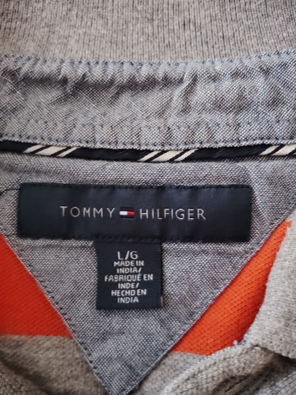 Tommy Hilfiger Men’s Shirt with Navy and Orange Accents